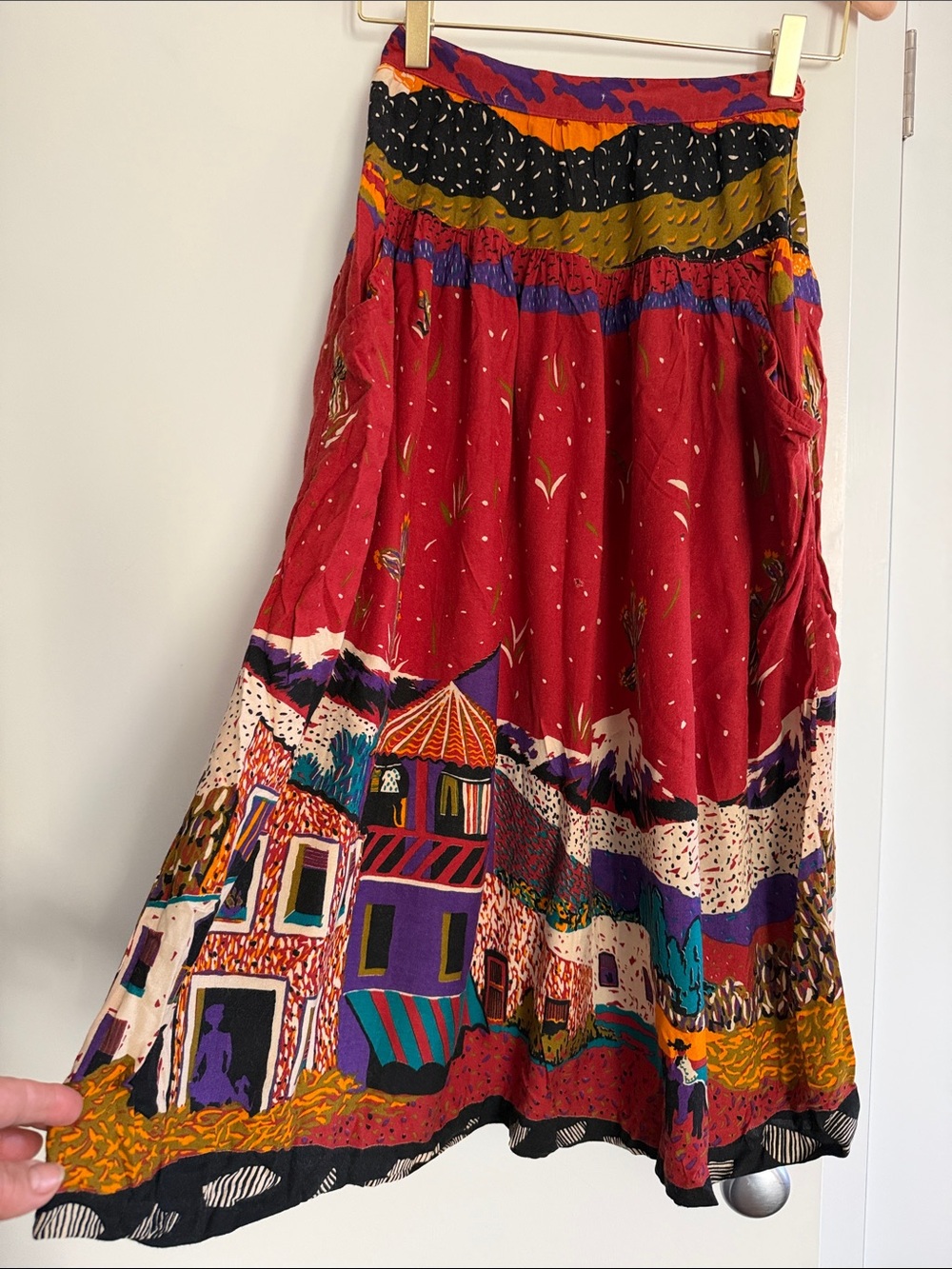 Anne Pinkerton multicolor vintage art Midi skirt Size :10 (waist 24")